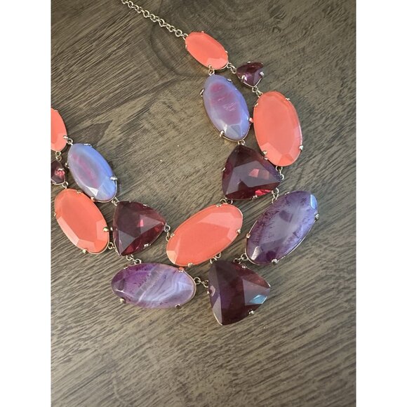 Kate Spade Moody Meadows Crystal Statement Necklace Purple Agate Pink Chunky Bib - Picture 2 of 6